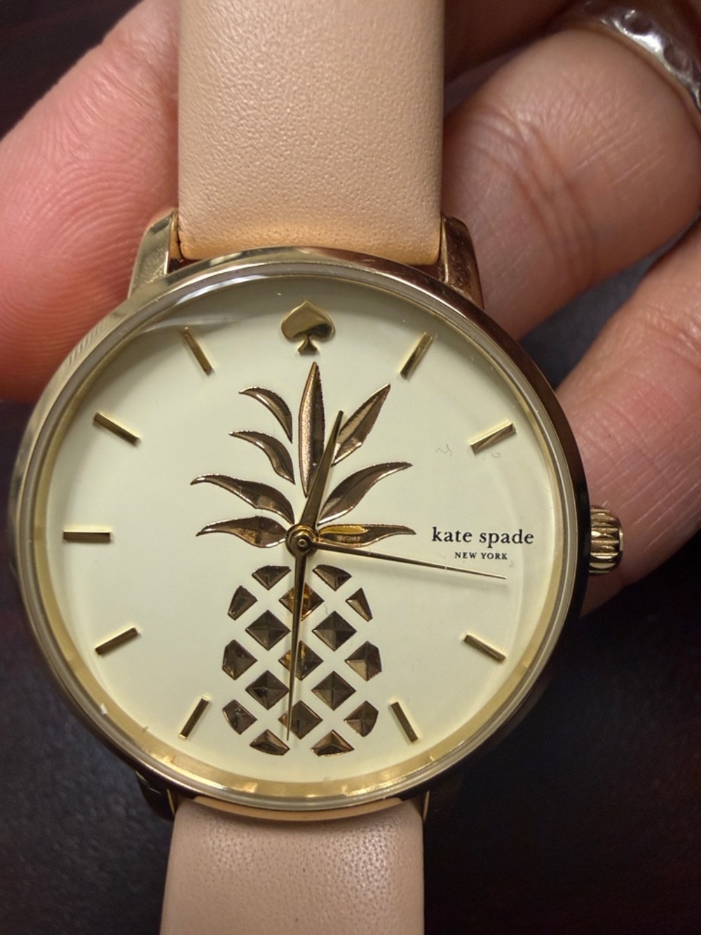 kate spade Gold Pineapple Dial Watch with Light Pink Strap